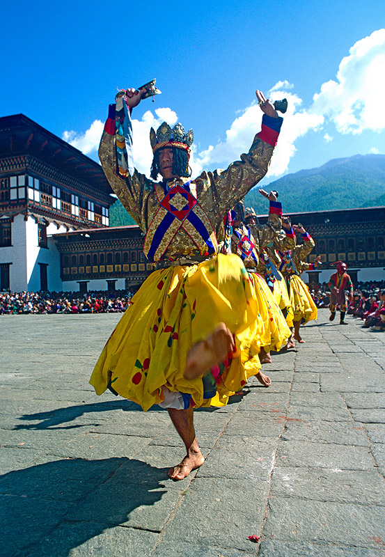 Dancers at the annual tsechuNikon FM2, 24mm, Fuji Velvia