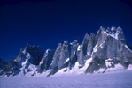 This formidable group of rock-spires line the head of the Biafo glacier on the northern side. At the far left is Sosbun Brakk (6413m), beneath which is the deep cleft of the Sokha La, across which Steve Venables and I left the area in 1987