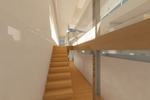 The stairwell is also a lightwell allowing reflected light to illuminate the second floor corridor and adjacent spaces.