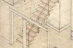 An early study drawing of the sequence of stairs and spaces leading up to the roof terrace.