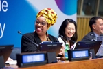 Dr. Eleanor Nwadinobi, President, Medical Women’s International Association, speaks during Session Four on Day One of the UNFPA ICPD30 Global Dialogue on Technology at UN HQ in New York City, June 27, 2024. 
