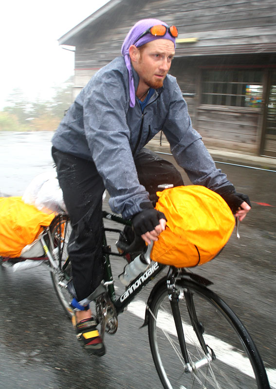 Reid McCord rides up Norikura Skyline route. At over 2700 metres, it is Japan's highest road.