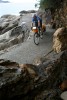 Reid McCord winds down a coastal pathway on the island of Shikoku.