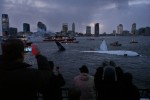 A US Airways jetliner, which was bound for Charlotte, NC, floats down the Hudson River off of Battery Park CIty in Manhattan after crash landing in the river just after takeoff from LaGuardia Airport on Jan.15, 2009.   After floating for down river the large plane hit land at Battery Park City where it was secured for removal from the water days later.  
