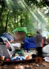 Homeless encampment on the edge of uptown Charlotte has grown sizably as the global pandemic has limited capacity at shelters. (Travis Dove for Charlotte Center City Partners)