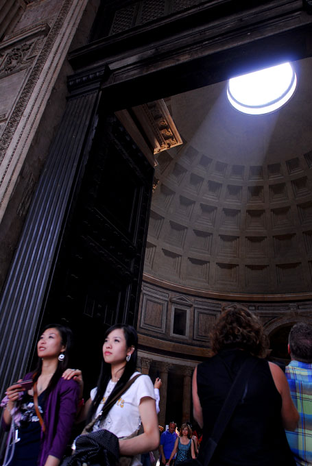 Tourists at the Pantheon in Rome, Italy.