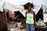At Pont-Rouge refugee camp, a Haitian earthquake IDP Baby Fleuranvil, 18, and her 7 year old sister Flaurancia stay at their tent where five people live together. Fortunately they didn't lose anyone due to the January 12th earthquake.