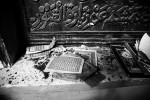 Ripped-off pages of Koran remain at a mosque at Iman Usim tomb site in Taklamakan Desert, Xinjiang, as according to rights groups, the Chinese authority has started to control more religious culture, including prohibition of pilgrimages to the tombs of local saints, especially outside of their communities.