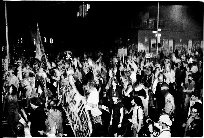 After the forceful June 03 eviction of the homeless in Tompkins Sq Park, protesters march in Alphabet City. New York, June 03, 1991.