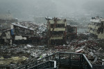 The destroyed scene of Onagawa, Miyagi, due to the unprecedented tsunami in Japan.