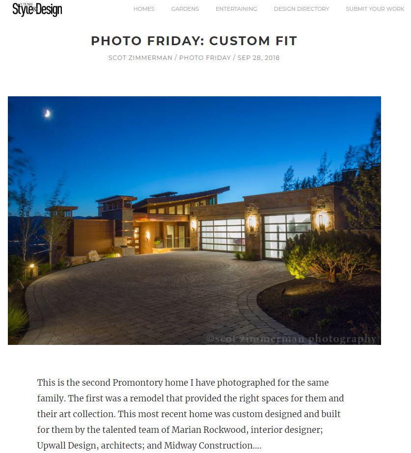 Exterior front image of property and two door garage showcased in utah style and design magazine