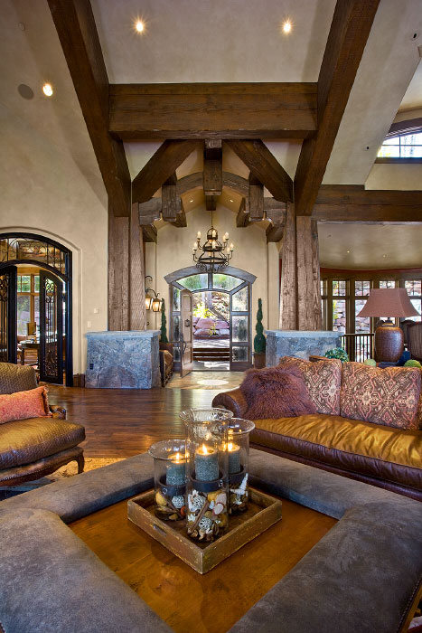 Interior family living room with views of front entrance 