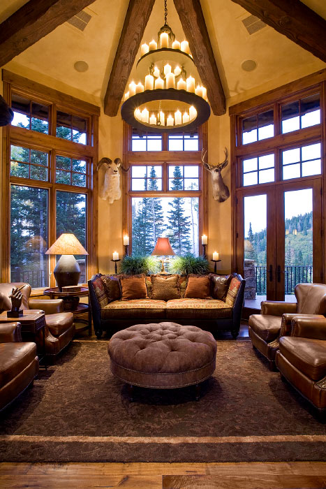 Interior family living room with high ceilings 