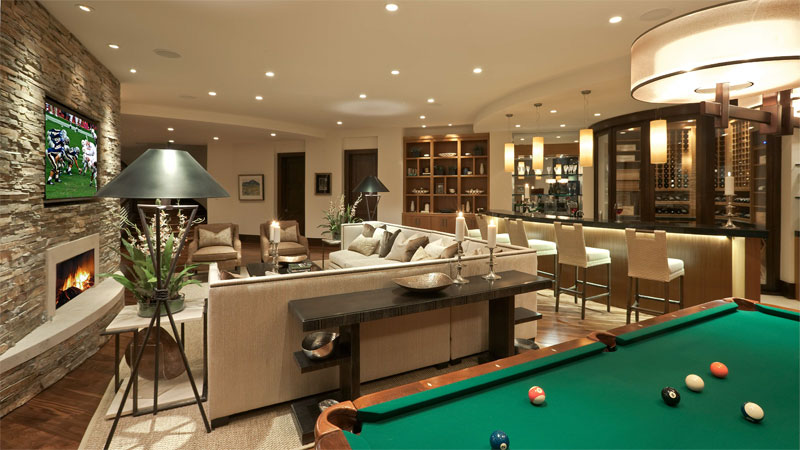 Basement interior billiards and family lounge 