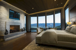 Interior bedroom with high glass walls 