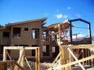Low angle exterior view of house construction