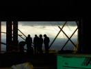 Architect silhouettes on site construction