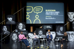 CHICAGO, IL - OCTOBER 15: Israel Idonije (far left) leads a panel discussion with Bradley Tusk, Nathaniel Manning, and Rumi Morales during Chicago Ideas Week “Blockchain: The Future of Money, Power and Culture” presented by BartlitBeck. (Photo by Beth Rooney/Chicago Ideas Week)