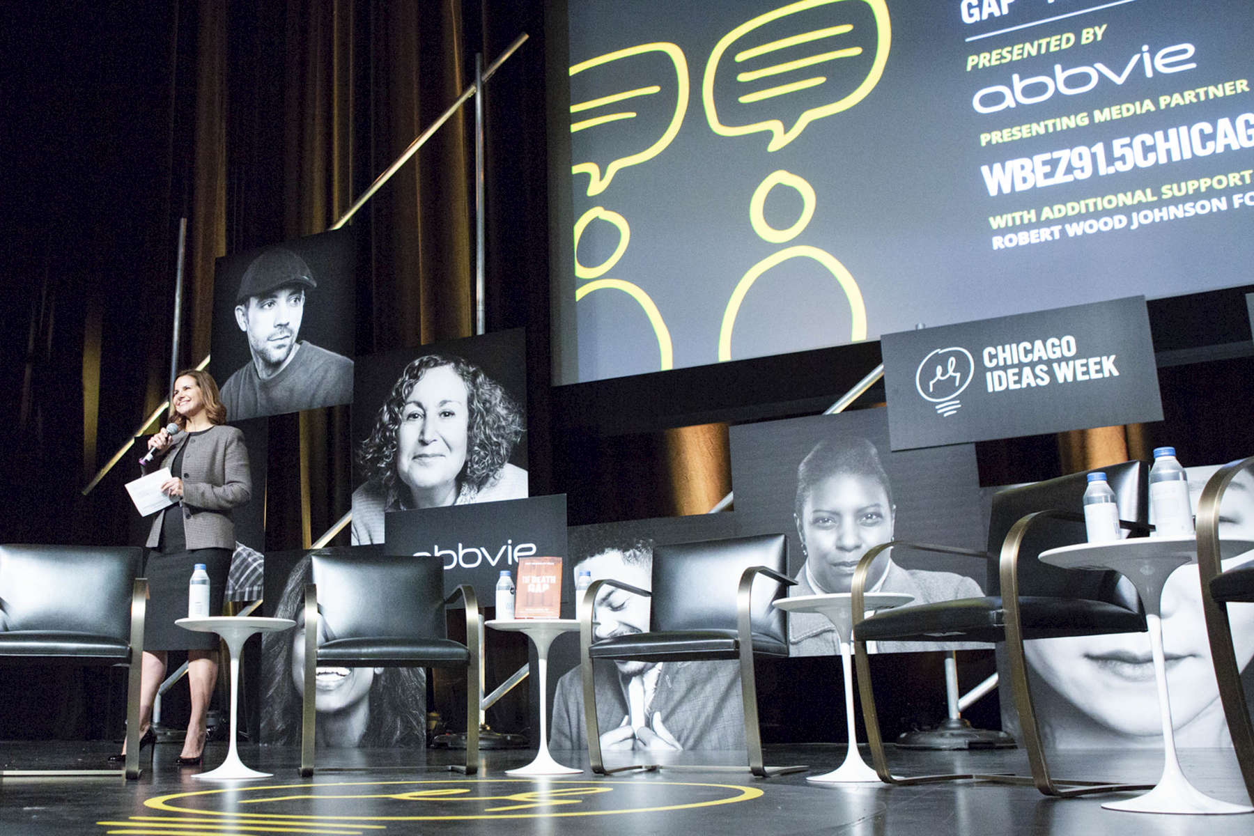 CHICAGO, IL - OCTOBER 15: Tracie Haas, of AbbVie, makes the Sponsorship opening remarks and before Chicago Ideas Week panel discussion, “2 Miles, 16 Years: Chicago's ‘Death Gap’ is a Crisis” (Photo by Beth Rooney/Chicago Ideas Week)