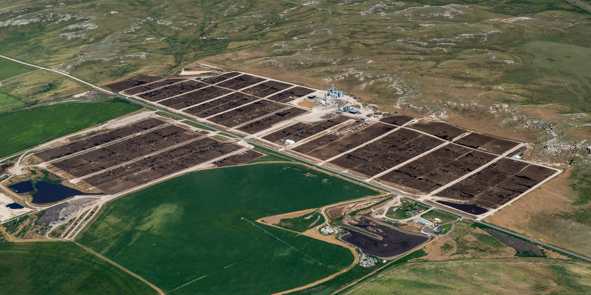 Aerial view of the Dinklage Feed Yards at the Sidney, Nebraska facility.