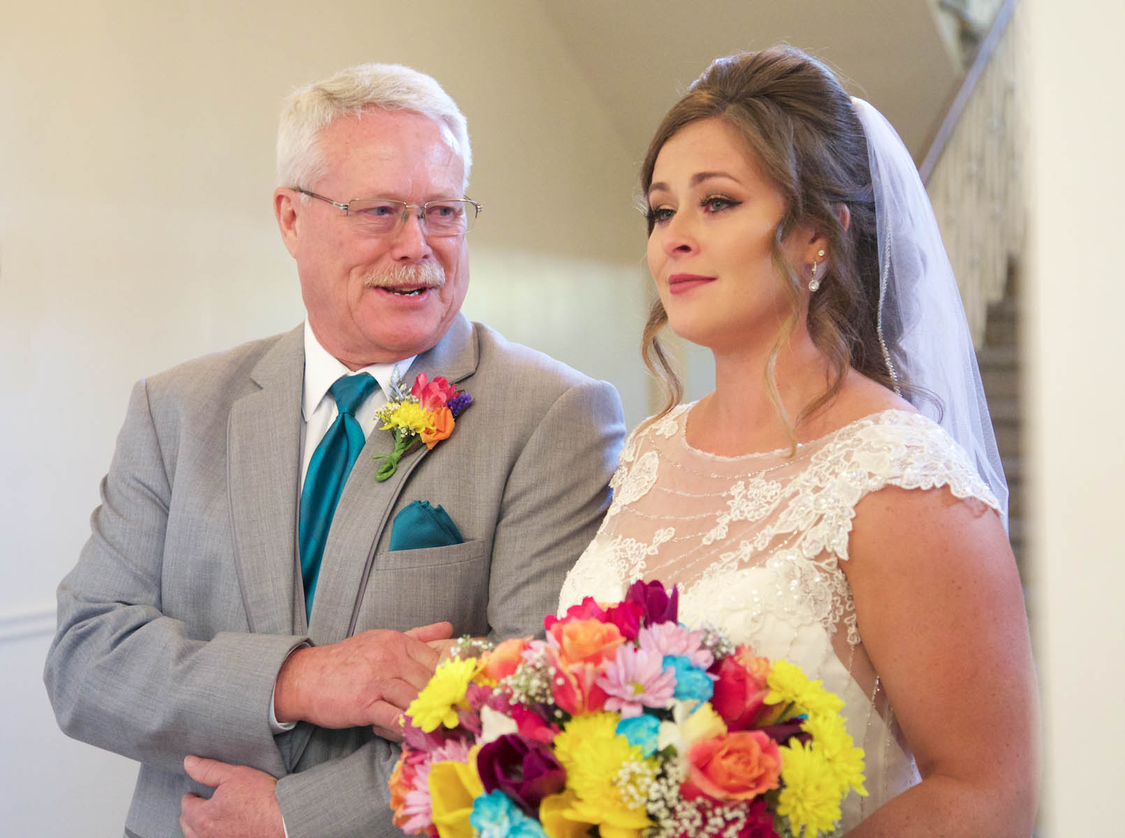 Father of the bride shares a moment with his daughter before the ceremony. Wedding pictures by Tiffany & Steve of Warmowski Photography. 