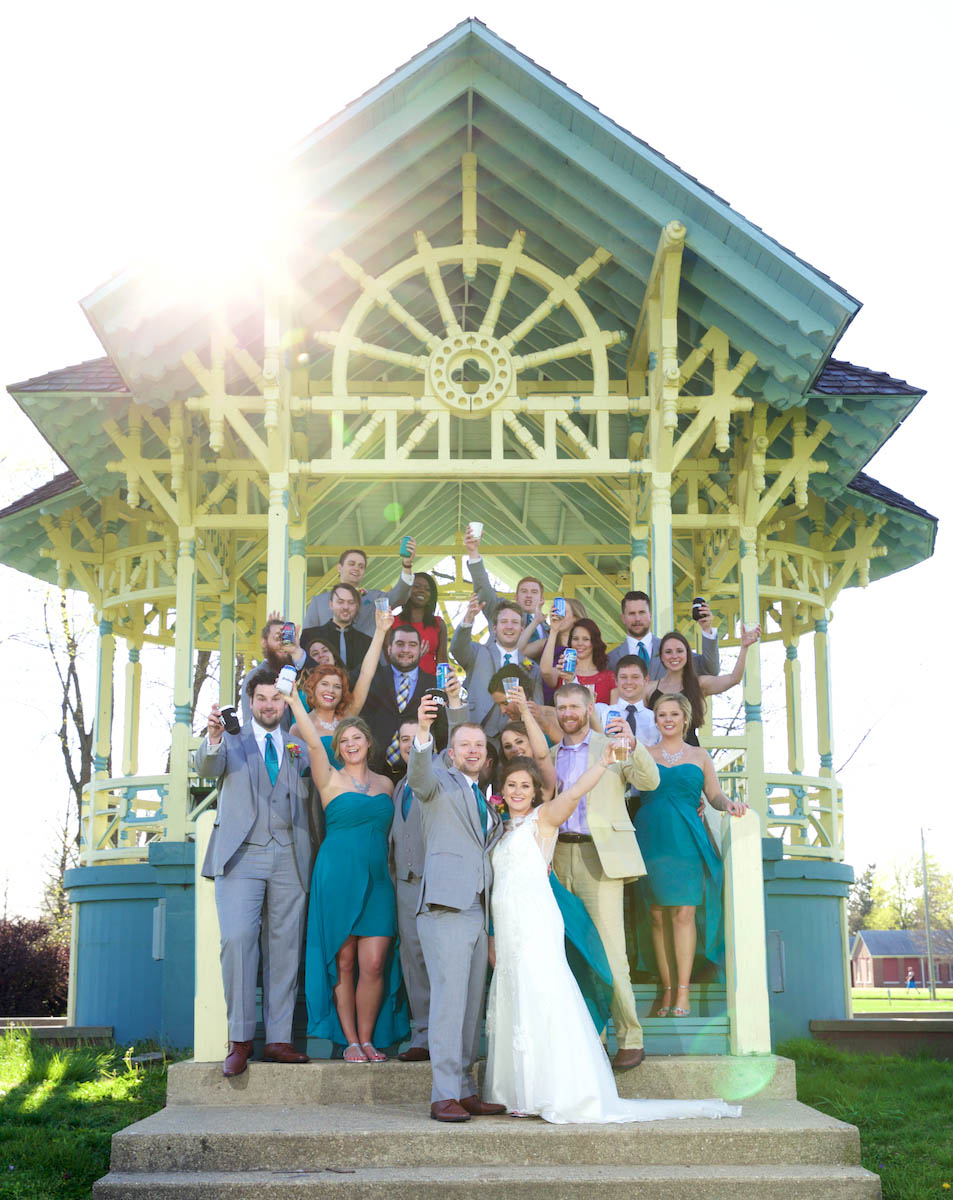 Portraits at Community Park, the recently restored main gazebo. Wedding pictures by Tiffany & Steve of Warmowski Photography.