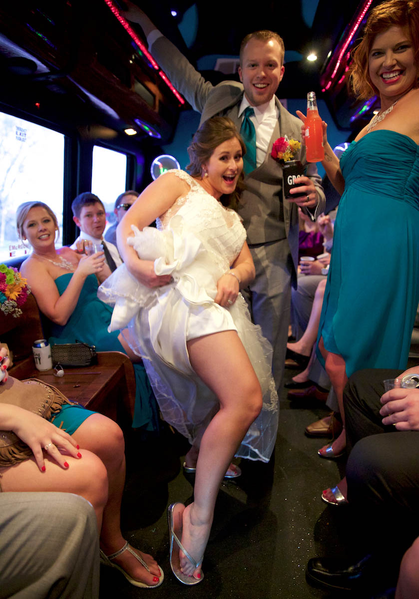 The party continues, limousine ride. Wedding pictures by Tiffany & Steve of Warmowski Photography.