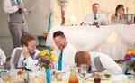 Sam gets laughs during his Best Man toast. Wedding pictures by Tiffany & Steve of Warmowski Photography.