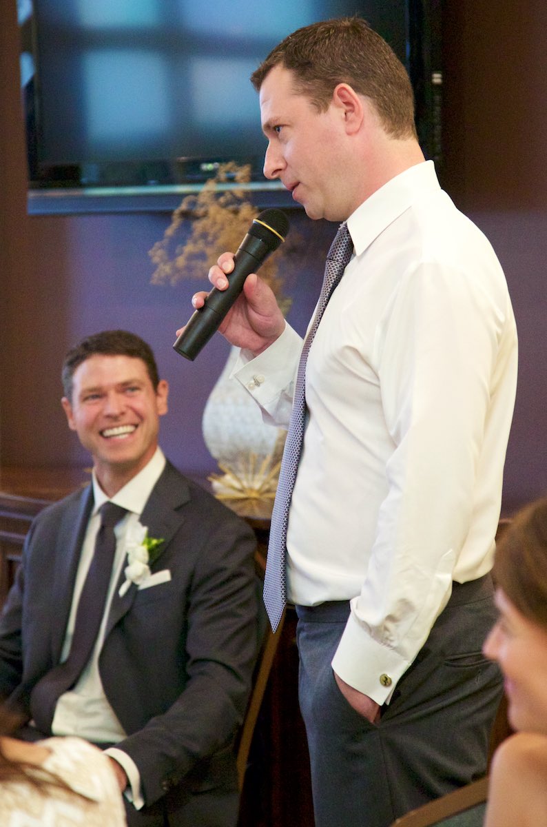 Speech by best man (and groom's twin brother), wedding of Emi & Daniel at Geneva National Golf Club in Lake Geneva, Wisconsin. Wedding photography by Steve & Tiffany Warmowski