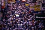 Masses of people fill the streets in Manila, Philippines.