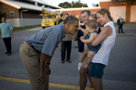 August 13, 2012- Des Moines, IA: A baby reaches out for President Barack Obama as he makes a face at the Iowa State Fair in Des Moines, IA. (Scout Tufankjian for Obama for America/Polaris)