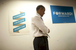 November 8, 2012 - Chicago, IL: President Barack Obama waits to speak to his campaign staff the day after he was elected to a second term as President of the United States.  (Scout Tufankjian for Obama for America/Polaris)