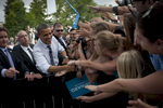 August 28, 2012- Fort Collins, CO:  President Barack Obama shakes hands after a campaign event in Fort Collins, CO.  (Scout Tufankjian for Obama for America/Polaris)