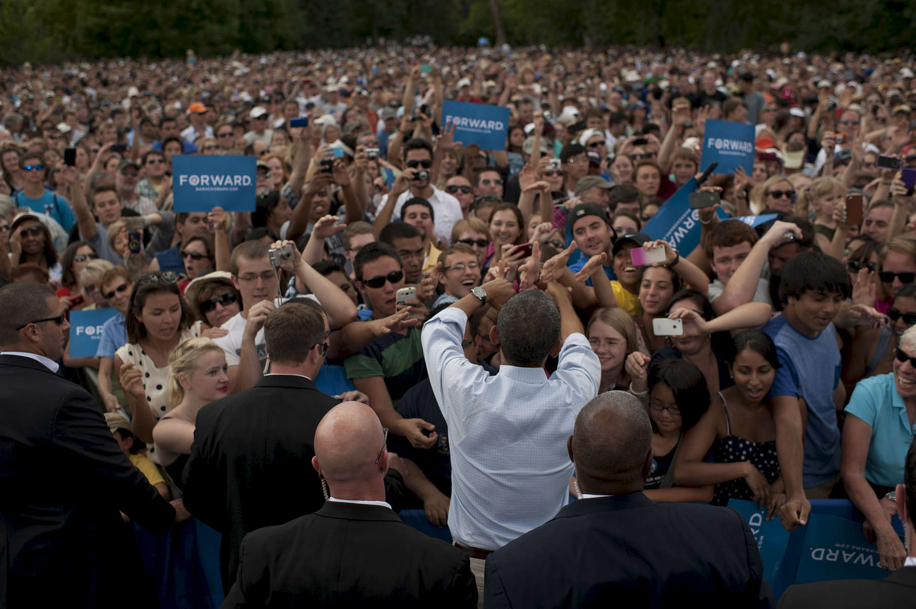 September 2, 2012 - Boulder, CO:  President Barack Obama greets supporters after a campaign event at the University of Colorado Boulder. (Scout Tufankjian for Obama for America/Polaris)