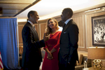 September 18, 2012 - New York, NY: President Barack Obama chats with pop star Beyonce Knowles and rapper Jay-Z backstage at a fundraiser at Jay-Z's 40/40 Club in New York City in September 2012. (Scout Tufankjian for Obama for America/Polaris)