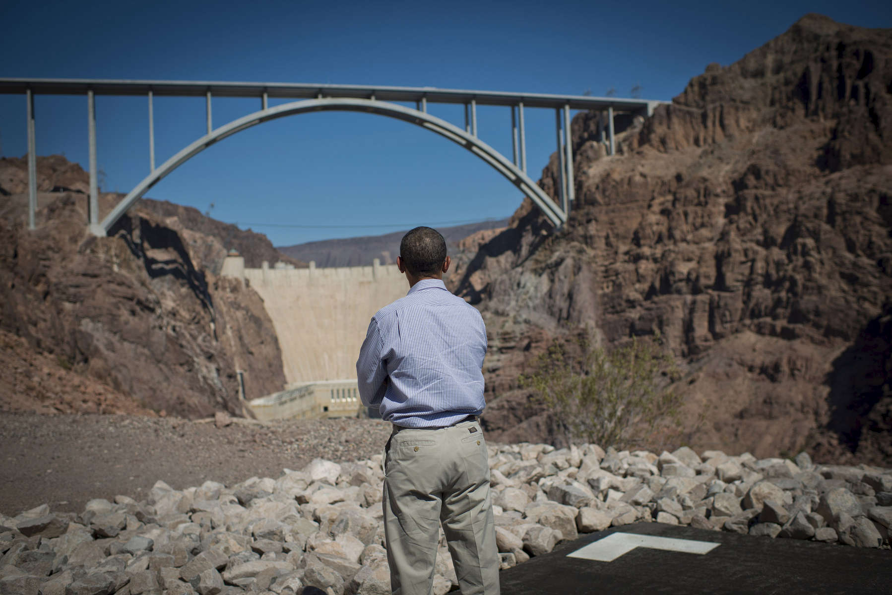 October 2, 2012 - Boulder City, NV - President Barack Obama looks out onto the Hoover Dam in Boulder City, NV. (Scout Tufankjian for Obama for America/Polaris)