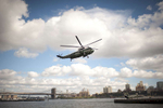 October 18, 2012 - New York, NY: Marine One comes in for a landing in Lower Manhattan as President Barack Obama begins a day trip in New York City. (Scout Tufankjian for Obama for America/Polaris)