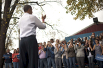 October 24, 2012 - Davenport, IA:  President Barack Obama waves to supporters at a campaign event in Davenport, IA,  his first stop on a whirlwind 48 hours of straight campaigning. (Scout Tufankjian for Obama for America/Polaris)
