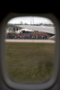 November 1, 2012 - Green Bay, WI: A crowd can be seen awaiting President Barack Obama through a window in Air Force One.  The President held a tarmac rally in Green Bay a few days before the 2012 election.  (Scout Tufankjian for Obama for America/Polaris)