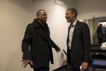 November 5, 2012  - Columbus, OH: President Barack Obama chats backstage with rapper and mogul Jay-Z before a rally in Columbus, OH.  (Scout Tufankjian for Obama for America/Polaris)