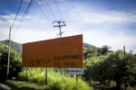 Tanacatepeque, El Salvador- A billboard with the message {quote}No to the privatization of water{quote} along the road in Tanacatepeque, El Salvador June 2018. (Jane Hahn)