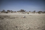 Mohammed Mboudou, digs for natron in Mayala, Chad February 2017. Mboudou has been mining for natron, a sodium based mineral found in pockets of areas around the basin, since he was 20 years old. As the water levels of the lake decrease, fields of natron are uncovered overtime. They are mined and sold to markets around the basin with Nigeria being the largest market. Since late 2014, the route to Nigeria has been cut off due to insecurity severely affecting the local market and incomes of the fishermen, farmers and miners and their ability to provide for their families. 