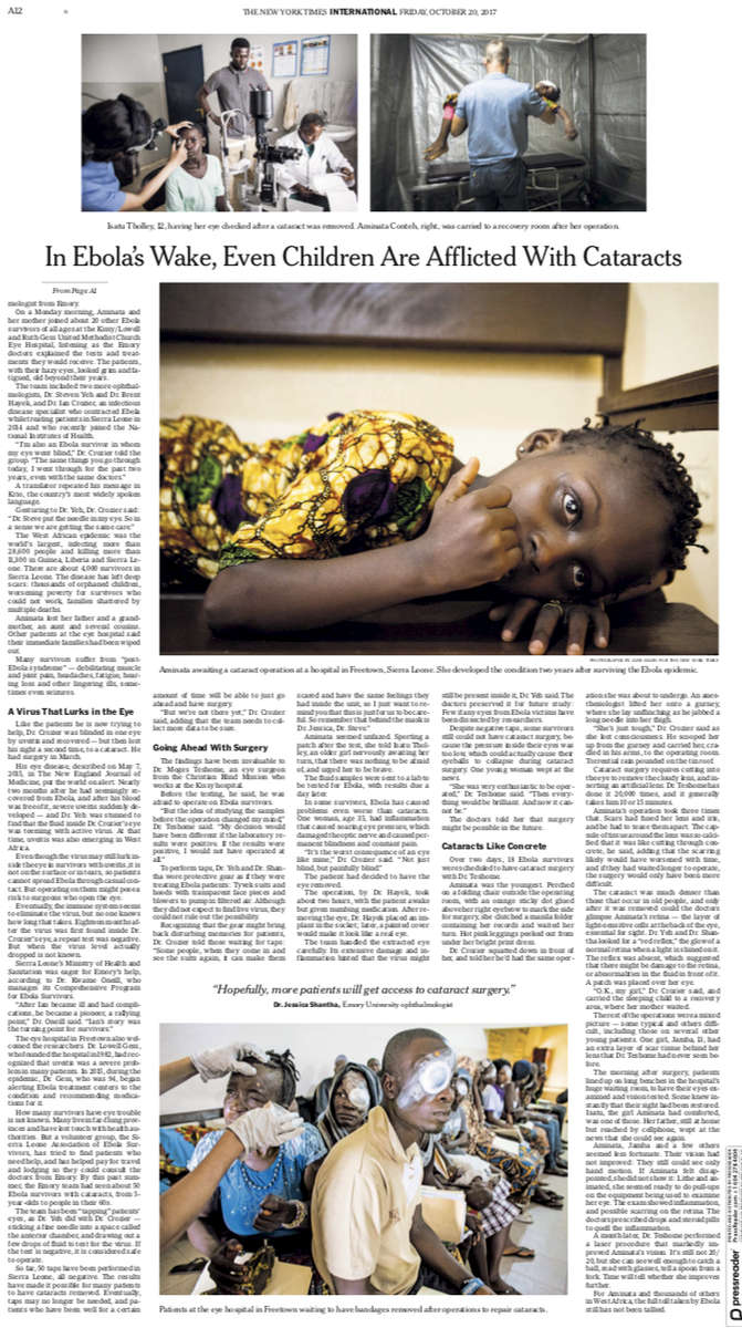 Ebola's Legacy: Children with Cataracts (link)New York TimesOctober 19, 2017