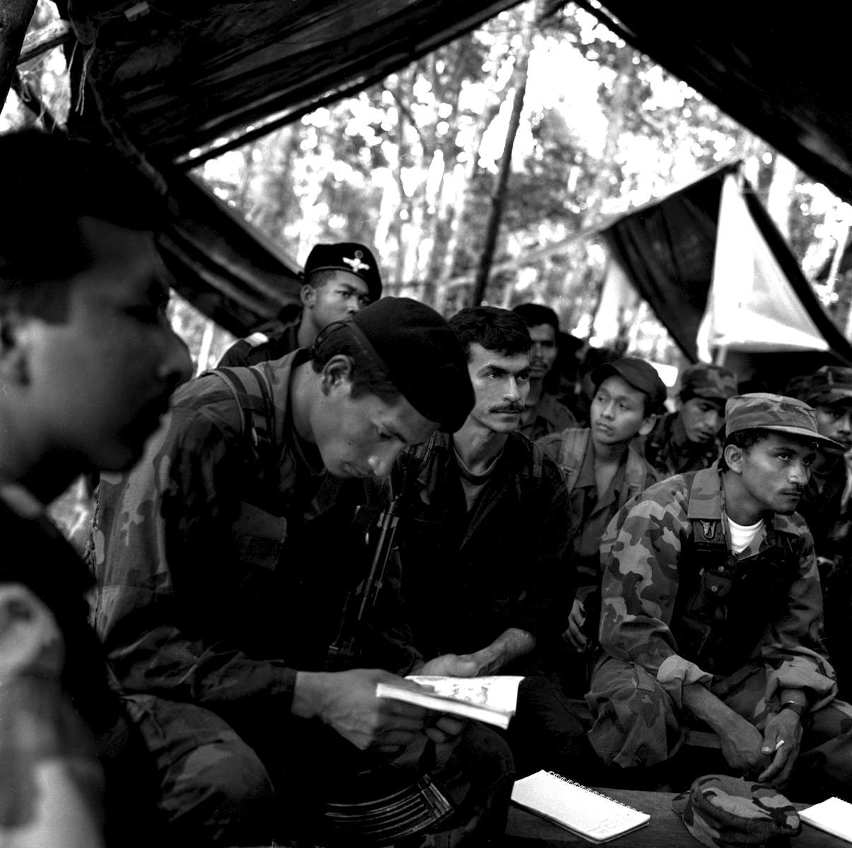 FARC counterespionage jungle classroom, Rio Caguan region, Colombia, 2001