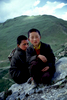 Young Tibetan monks on the ridge above Ganden monastery, Tibet 1992