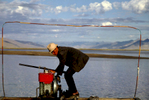 Tibetan boat driver crossing the Yarlung-Zangbo river, Tibet 1992