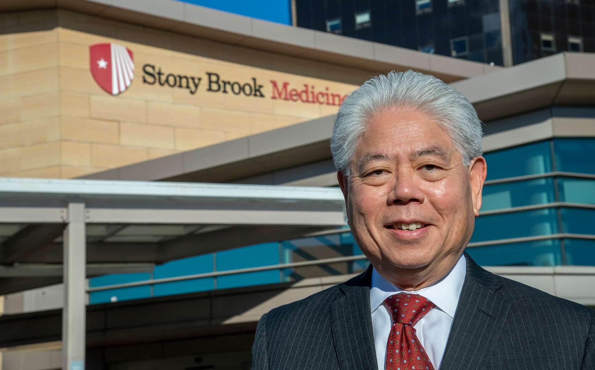 Dr. Peter Igarashi has been named the new dean of the Renaissance School of Medicine at Stony Brook University. photographed in front of the hospital. October 11, 2022