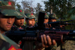 PLA fighters during the training in Kilali camp.As per comprehensive peace agreement between Nepal Army and the People's Liberation Army, all weapons and ammunition will be securely stored within camps except those needed for providing security of the camps.