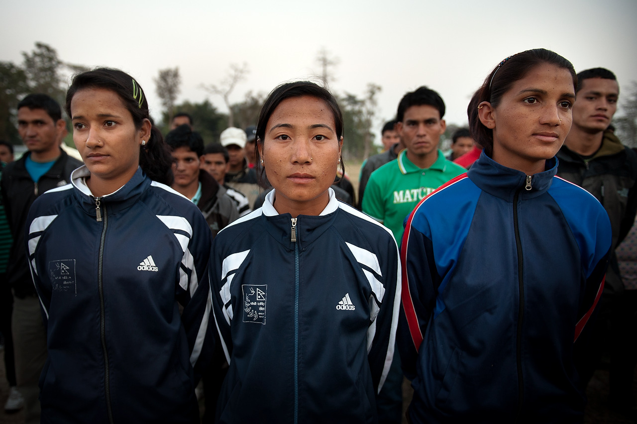 PLA fighters Madhu Bhatta Kanchanpur (L), Tiisara Saru Magor (middle) and Kamala Shahi (R) are members of the Nepal National Voleyball Team. 