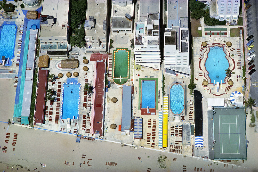 Hotel Pools, Miami Beach, FL 2008 (LS-0852-33)aerial, art deco, south beach, tennis, swim, water, recreation